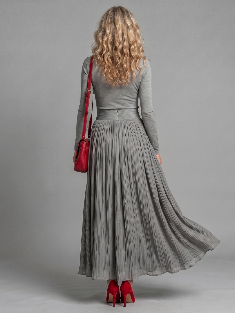 Lana | Vestido Midi de Cuello Alto y Manga Larga con Cintura Definida