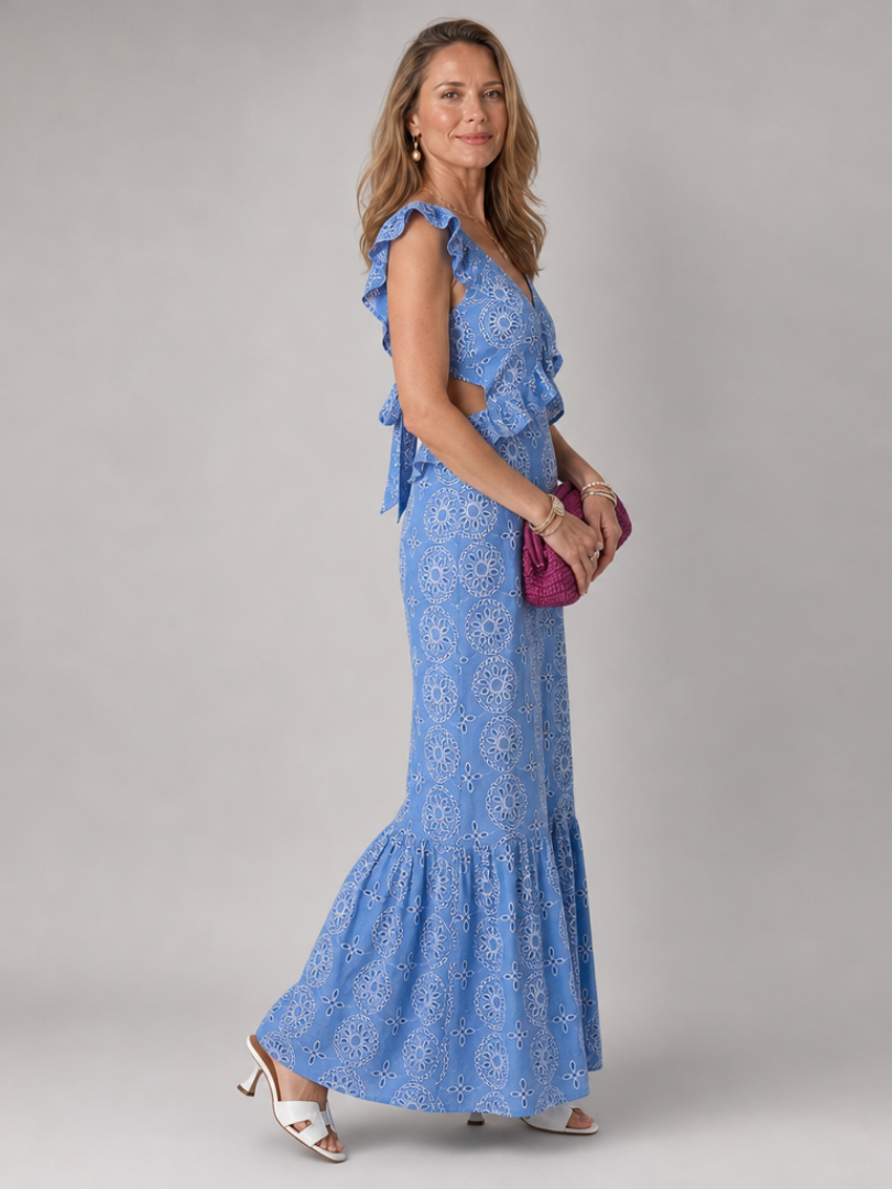 Alure | Vestido Midi Sin Mangas con Detalle de Volantes