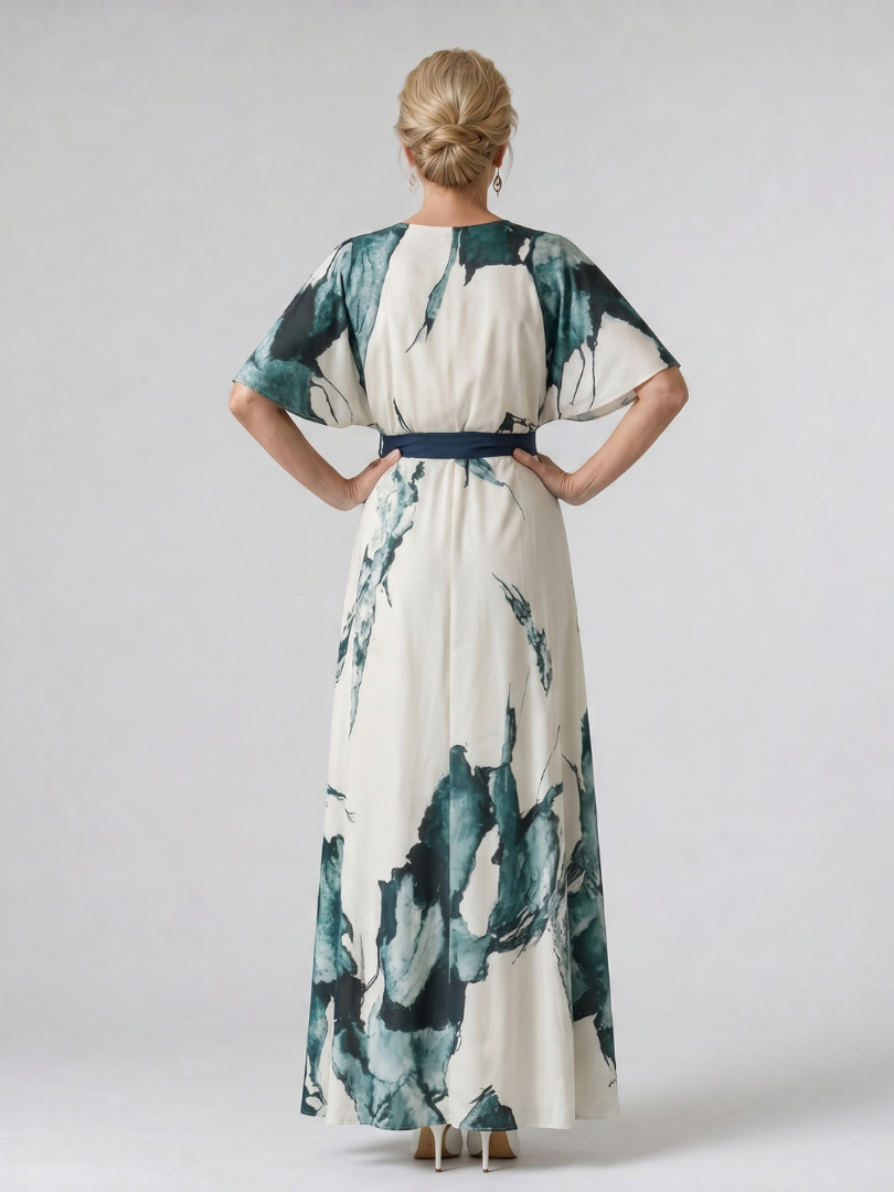 Moglos | Vestido Maxi con Mangas de Volante y Cintura Ajustada