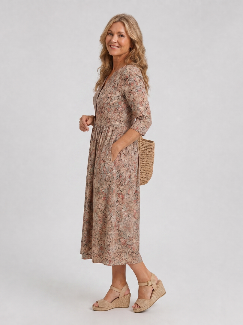 Picao | Vestido Midi de Manga Tres Cuartos Vintage