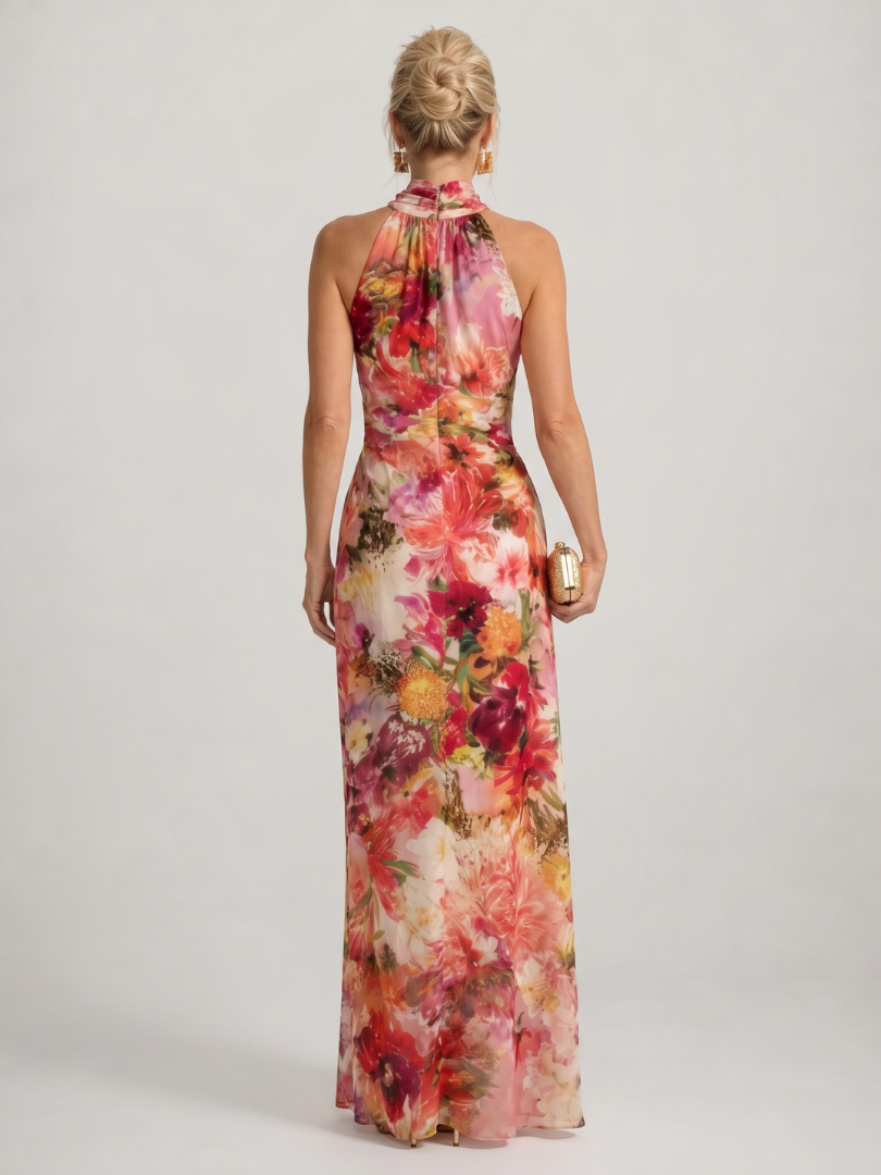 Elisabetta | Vestido Maxi de Impresión Floral con Cuello Halter