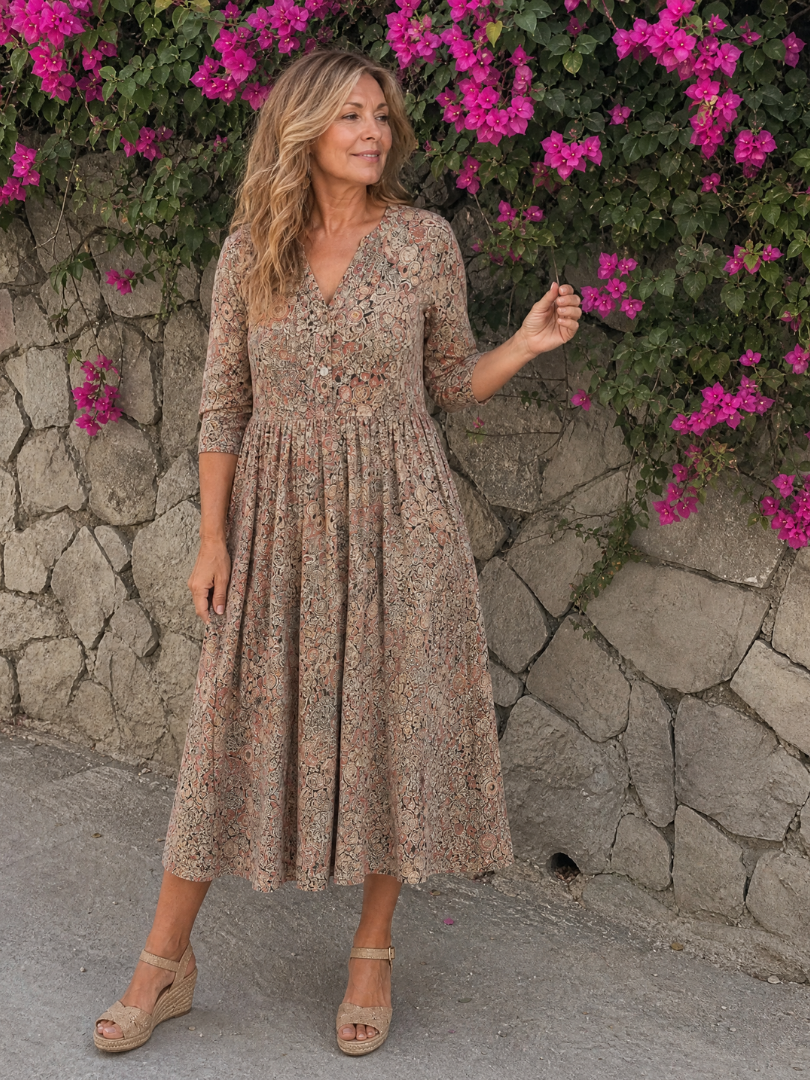 Picao | Vestido Midi de Manga Tres Cuartos Vintage