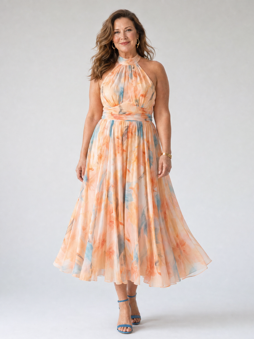 Elin | Vestido Midi con Cuello Halter Suave