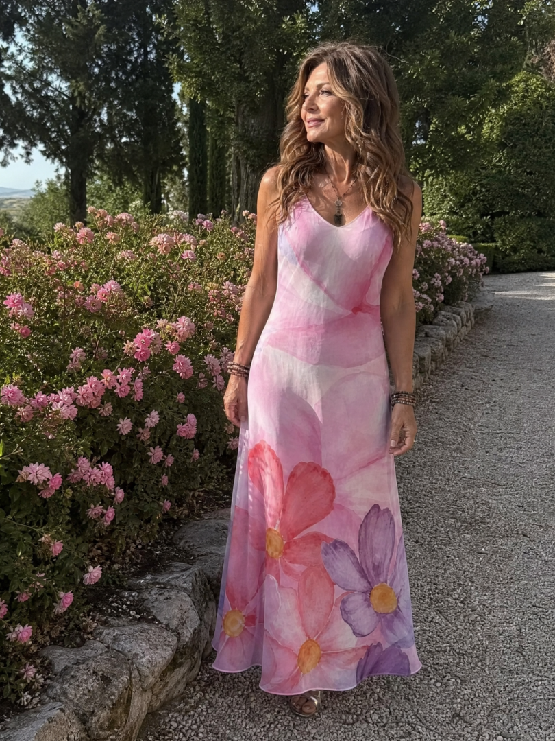 Nemen | Vestido Midi Sin Mangas de Acuarela con Flores