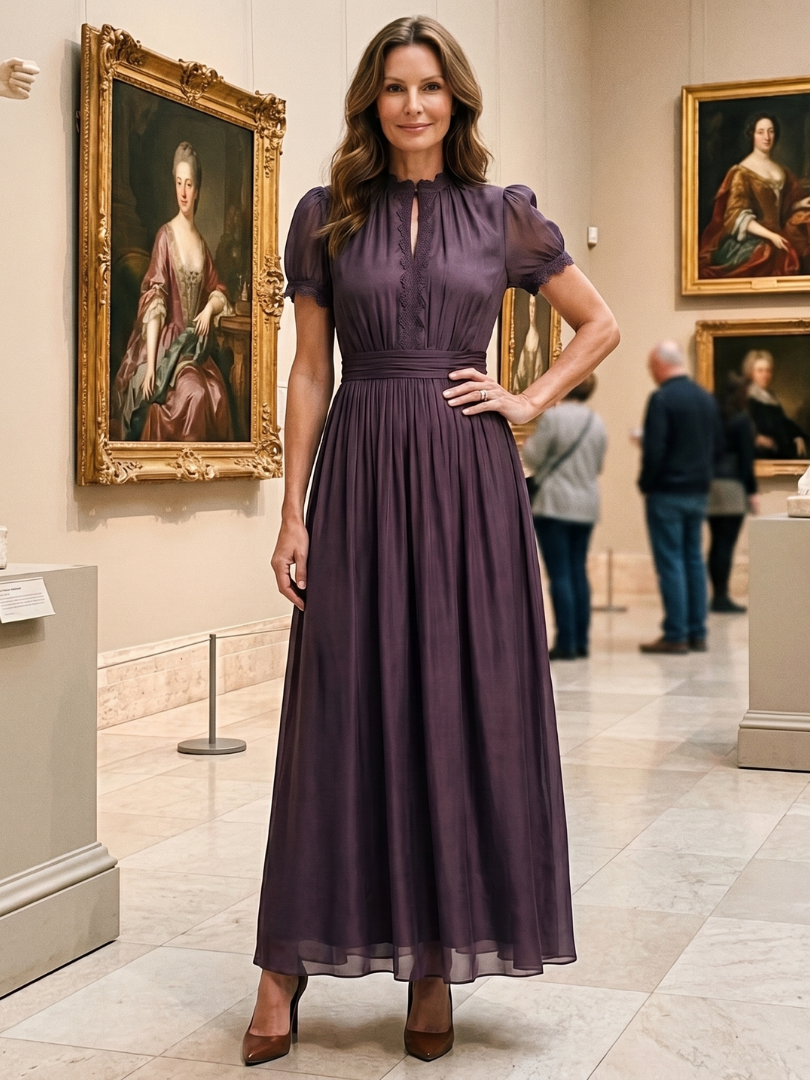 Elia | Vestido Maxi con Cintura Fruncida y Abertura en el Escote