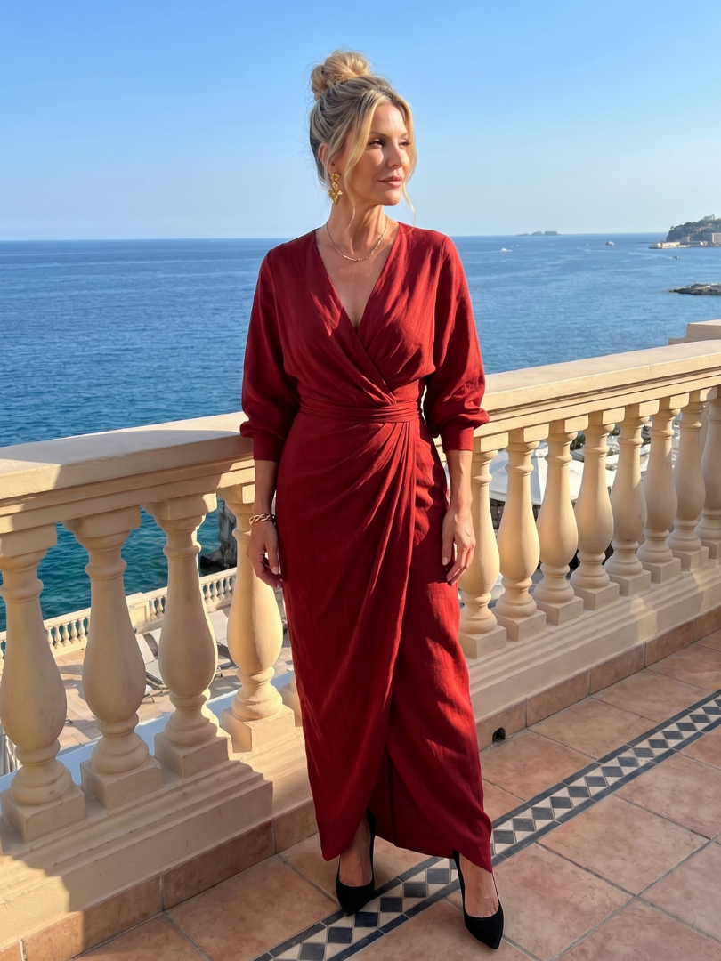 Fábula | Vestido Midi de Manga Larga y Cuerpo Cruzado