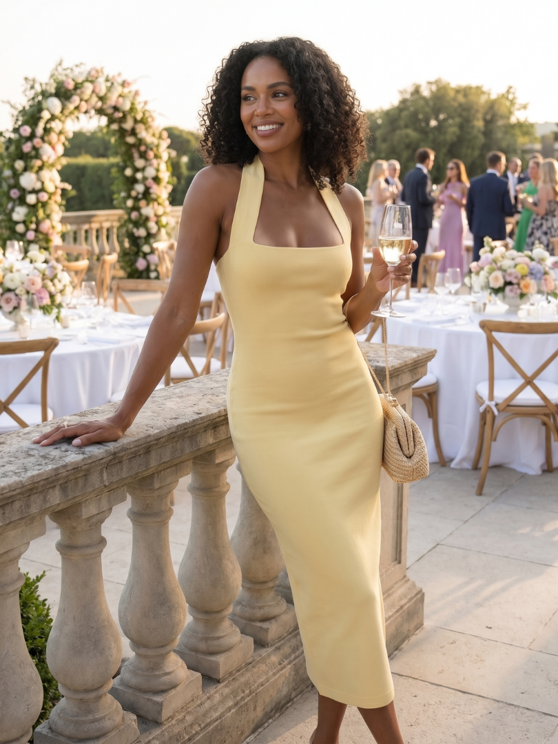 Sabre | Vestido Midi Ajustado con Cuello Halter