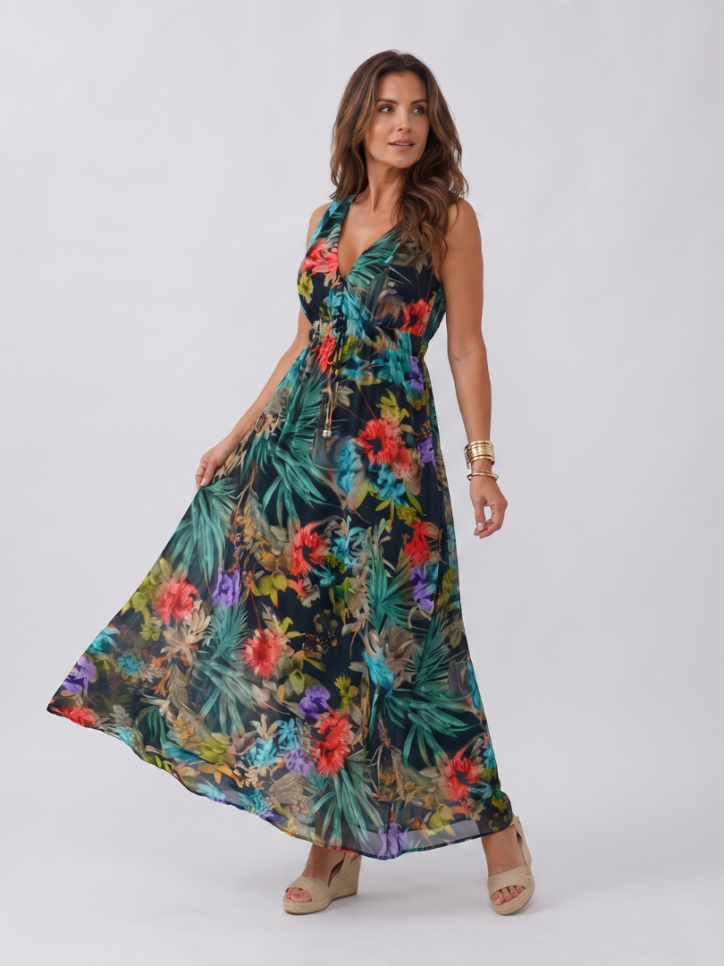 Zake | Vestido Midi Sin Mangas con Cintura Imperio
