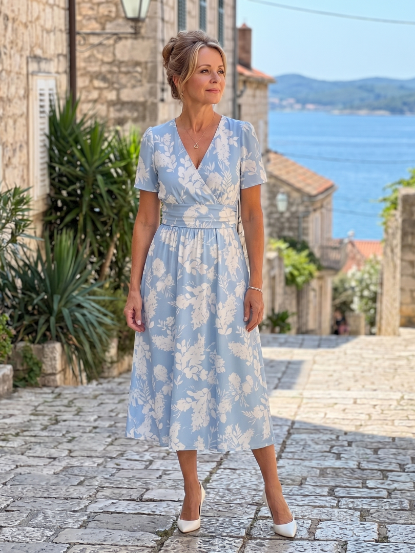 Marion | Vestido Midi de Manga Corta con Estampado Floral