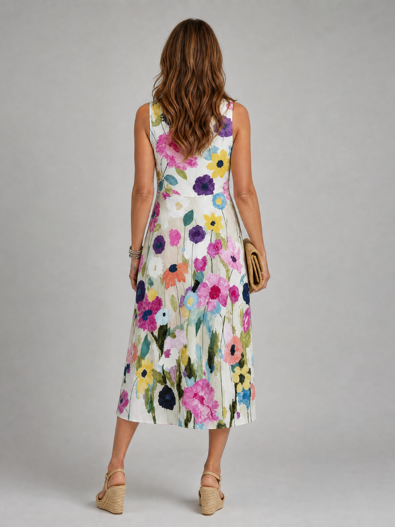 Flory | Vestido Midi Sin Mangas con Estampado Floral