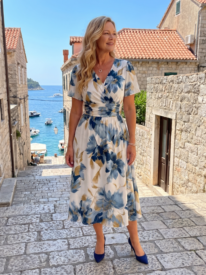 Evans | Vestido Midi Envolvente de Manga Corta con Estampado Floral