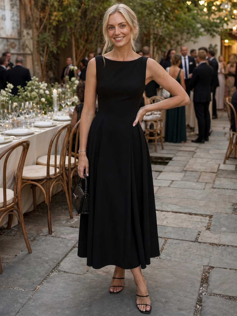 Corane | Vestido midi de corte ajustado sin mangas con cuello redondo