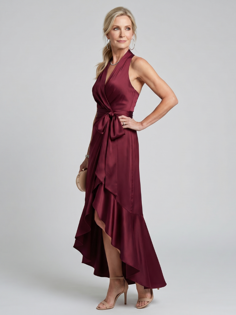 Honora | Vestido Midi Asimétrico con Cuello Halter
