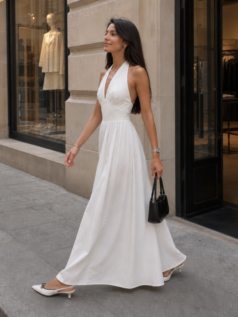 Jeven | Vestido midi sin mangas con escote halter y cuerpo ajustado