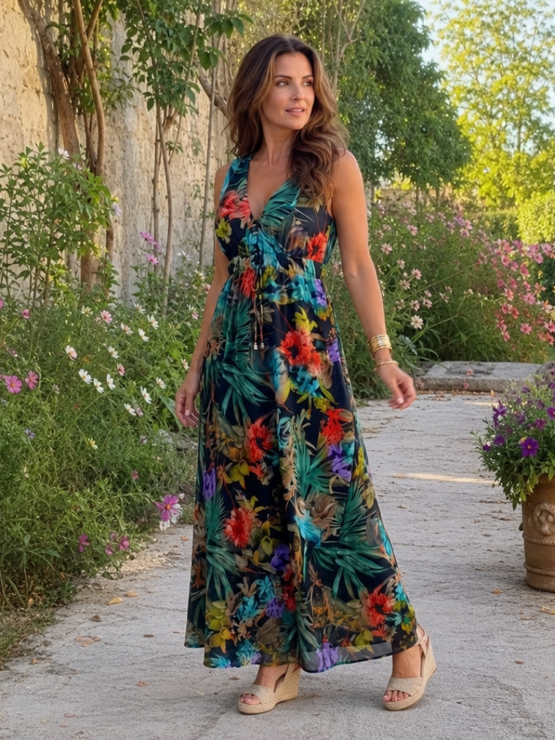 Zake | Vestido Midi Sin Mangas con Cintura Imperio