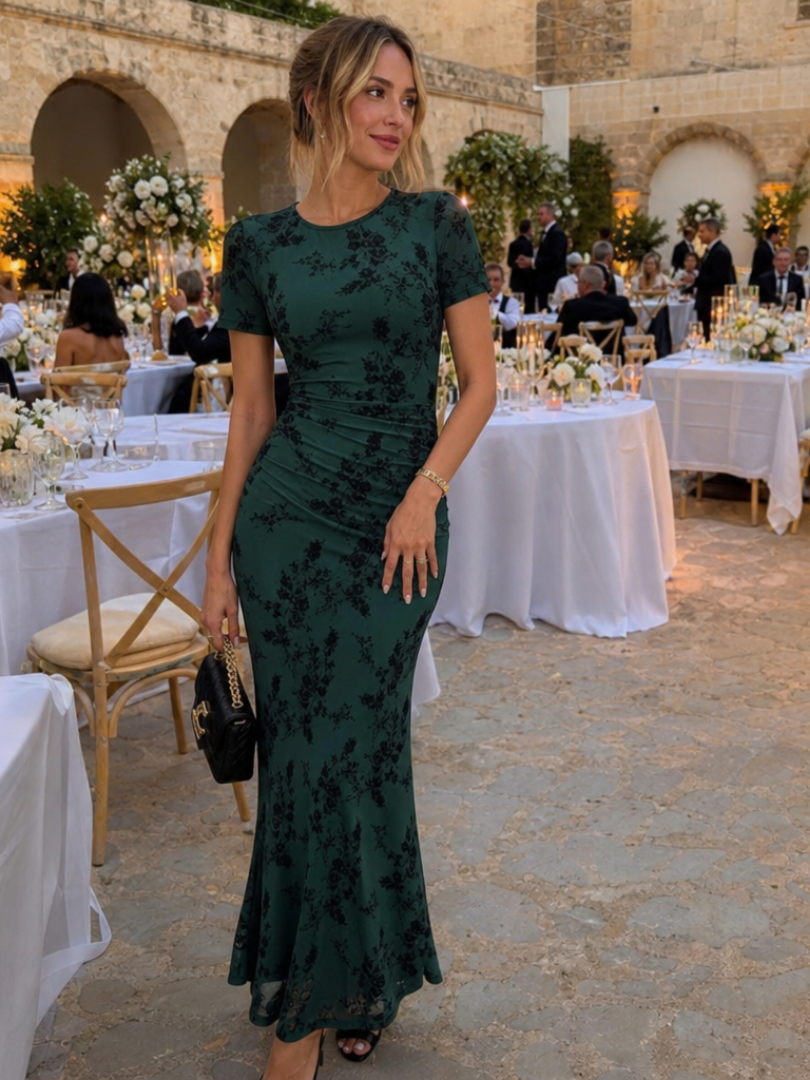 Sabella | Vestido Midi de Manga Corta y Cuello Redondo
