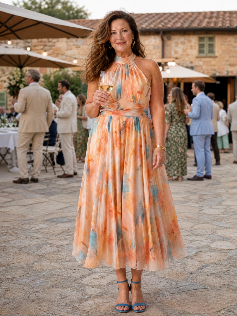 Elin | Vestido Midi con Cuello Halter Suave