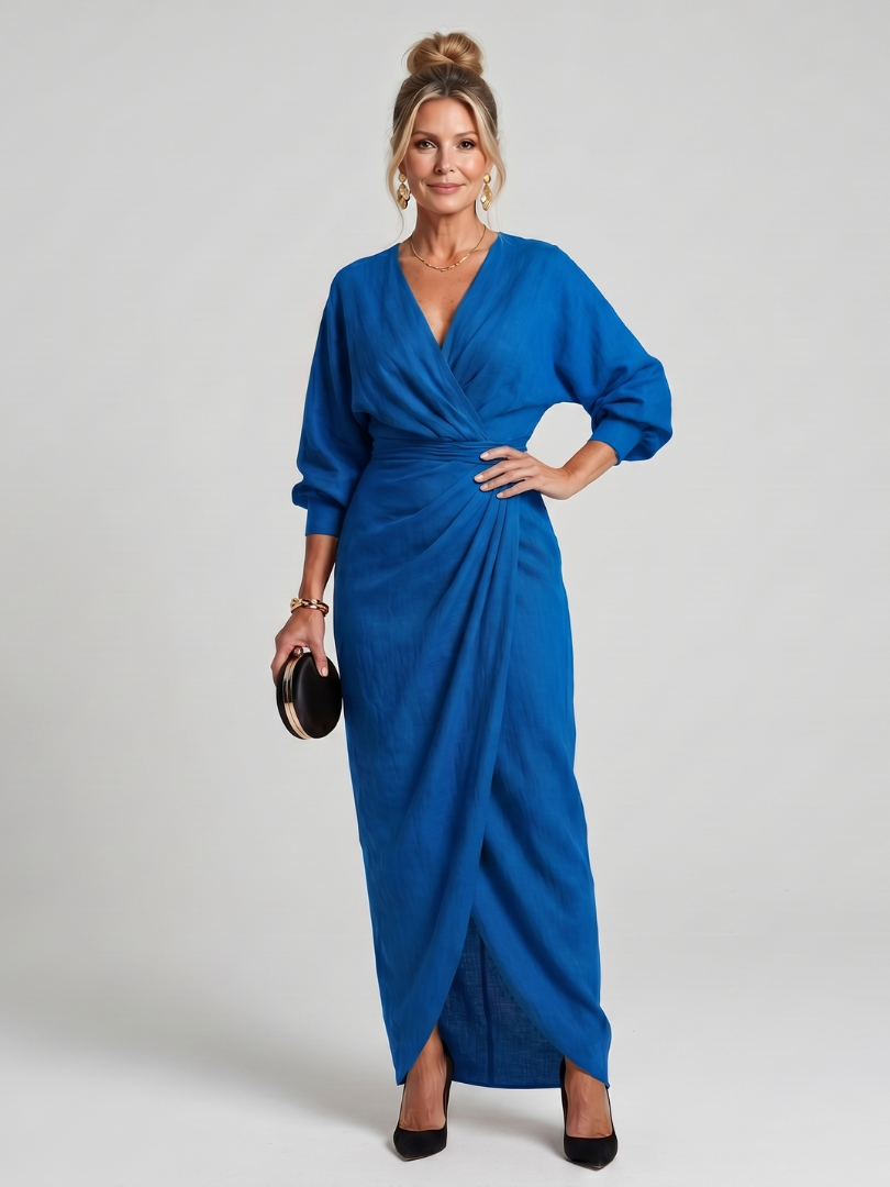 Fábula | Vestido Midi de Manga Larga y Cuerpo Cruzado