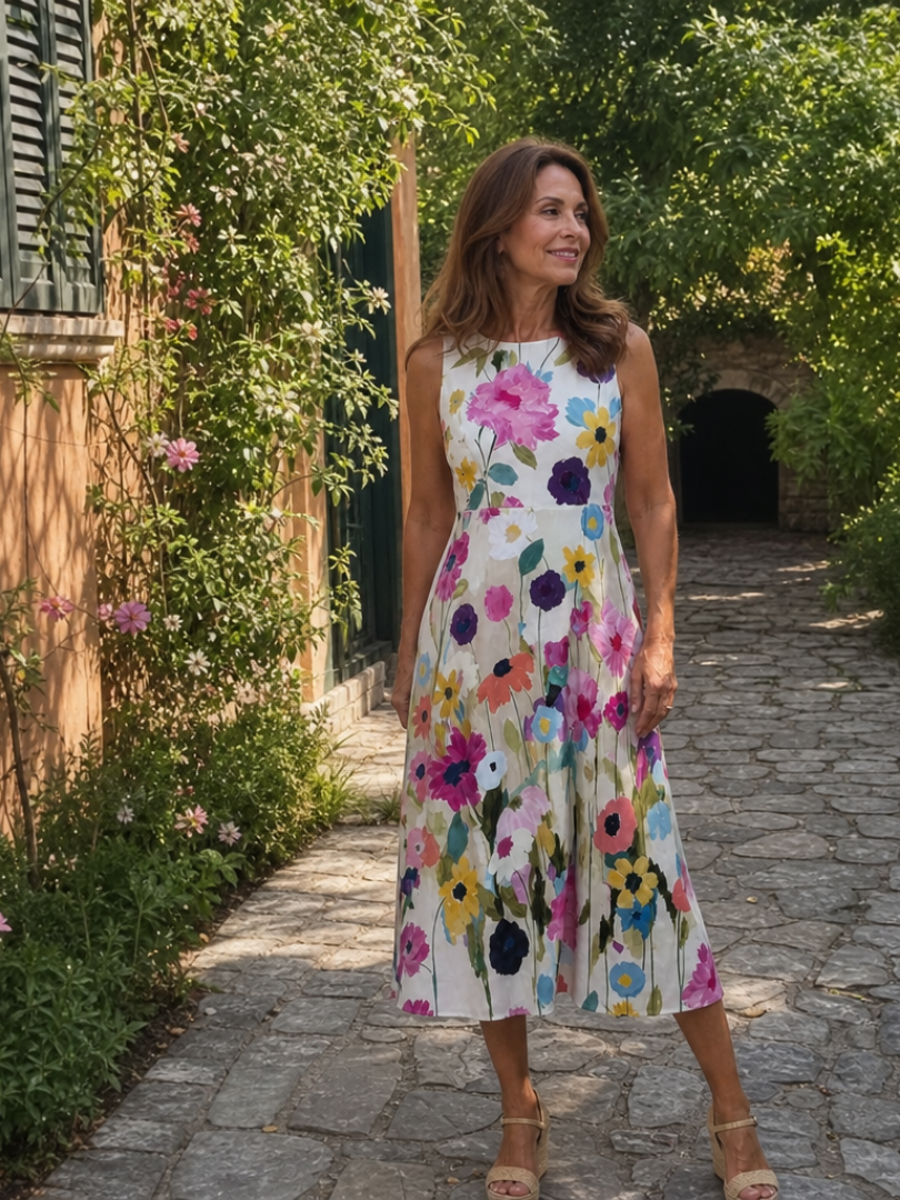 Flory | Vestido Midi Sin Mangas con Estampado Floral