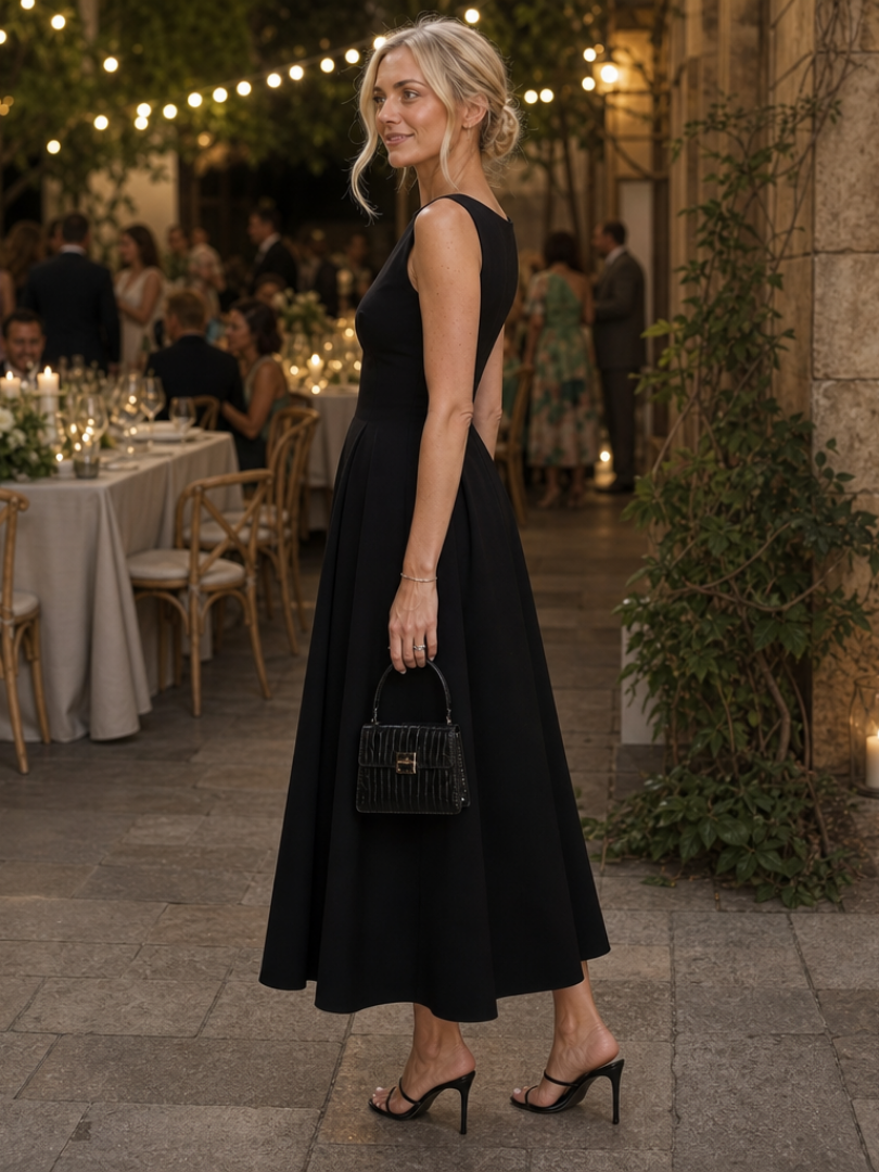 Corane | Vestido midi de corte ajustado sin mangas con cuello redondo