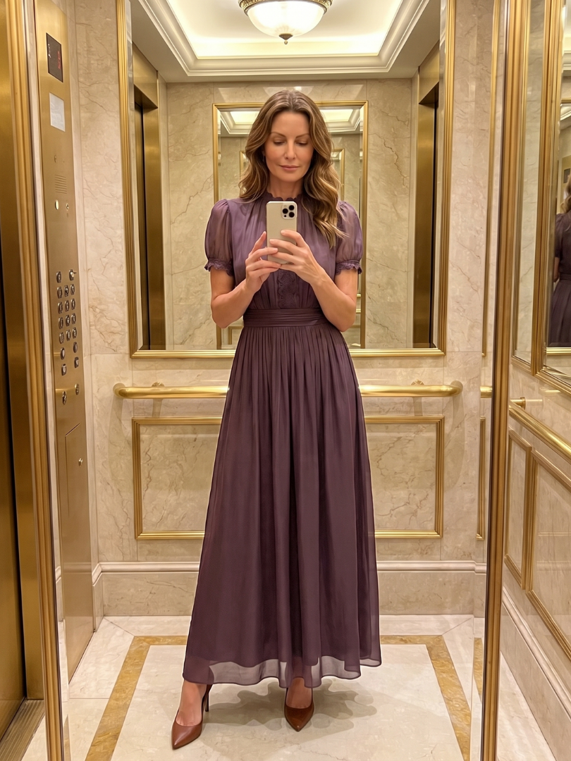 Elia | Vestido Maxi con Cintura Fruncida y Abertura en el Escote