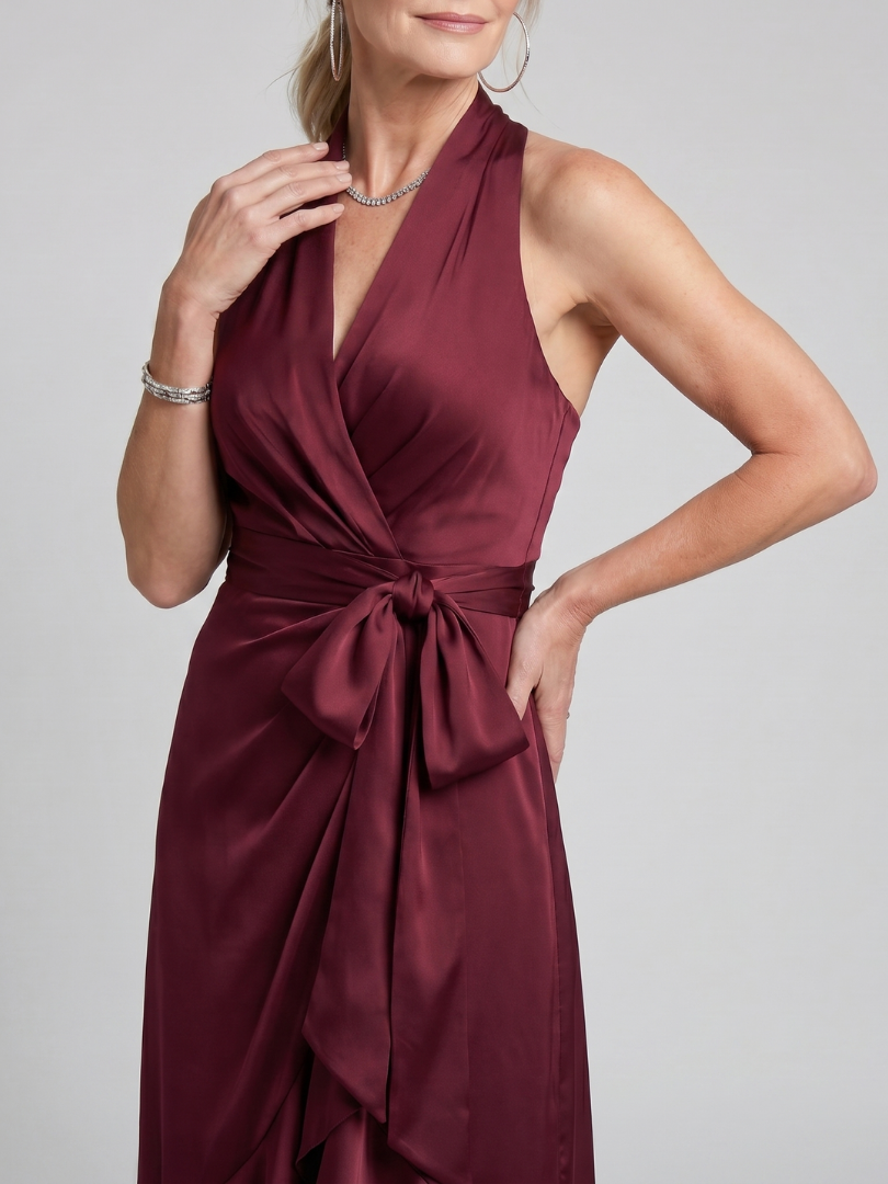 Honora | Vestido Midi Asimétrico con Cuello Halter