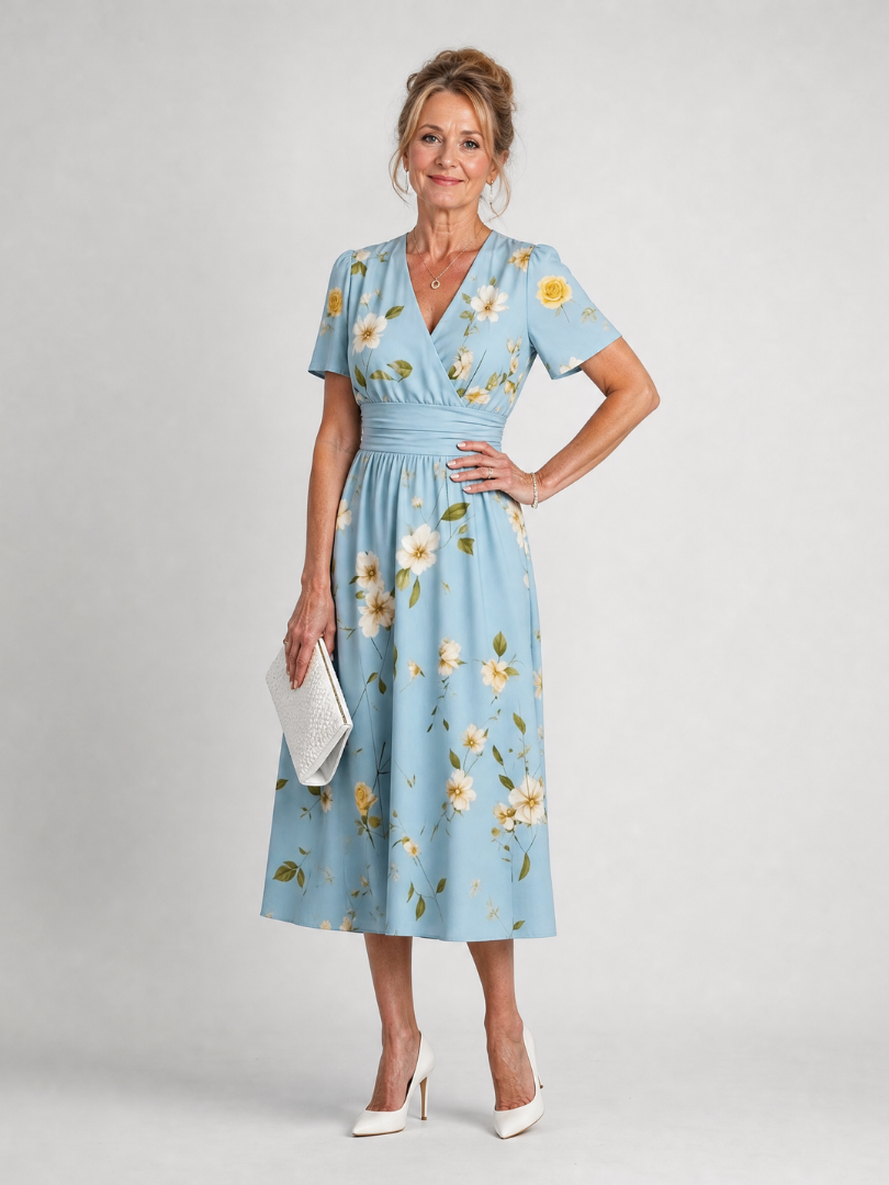 Marion | Vestido Midi de Manga Corta con Estampado Floral