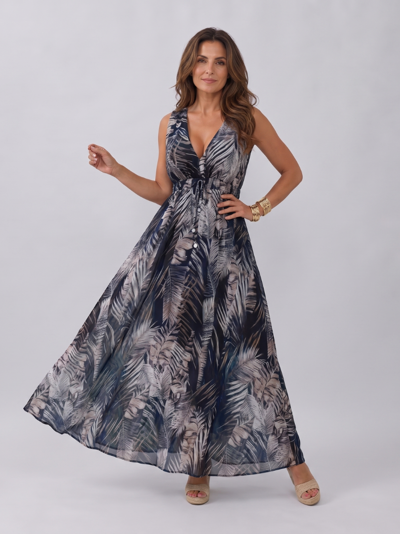 Zake | Vestido Midi Sin Mangas con Cintura Imperio
