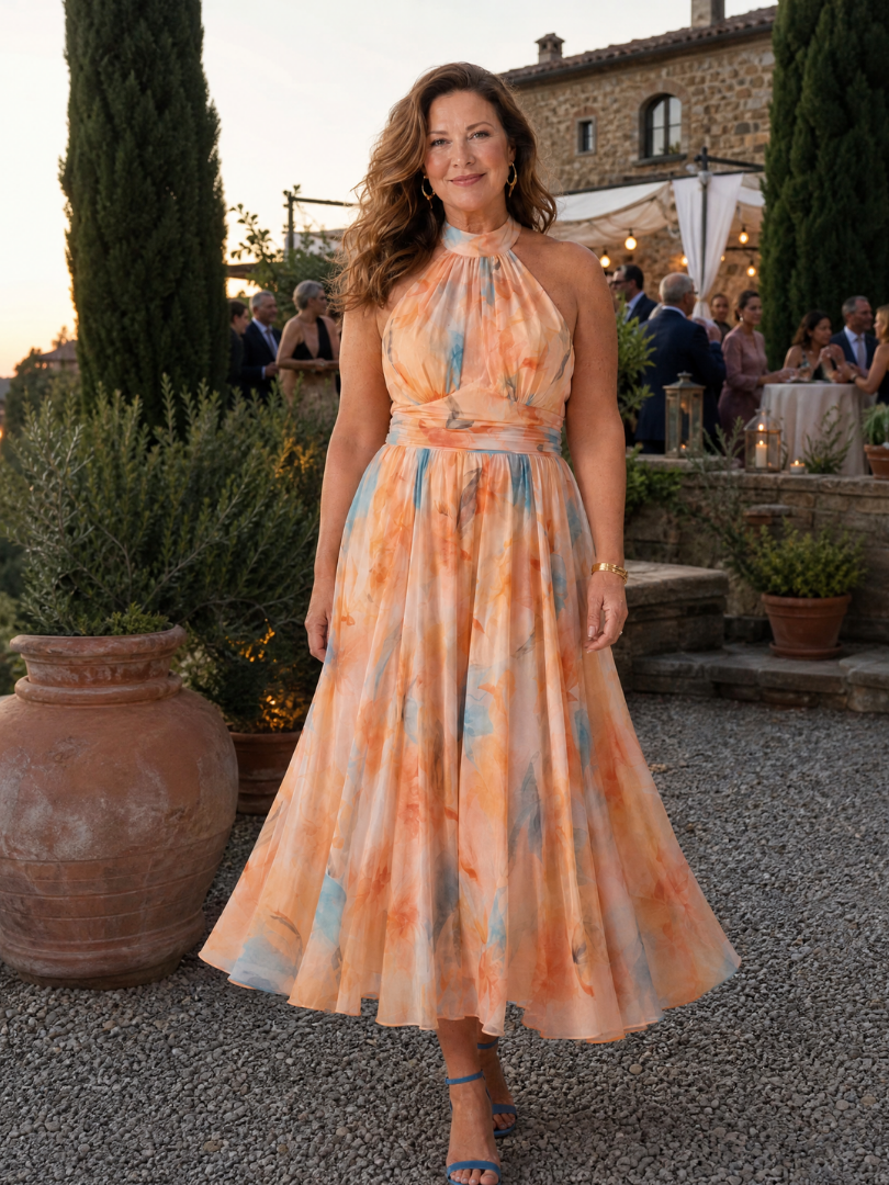 Elin | Vestido Midi con Cuello Halter Suave