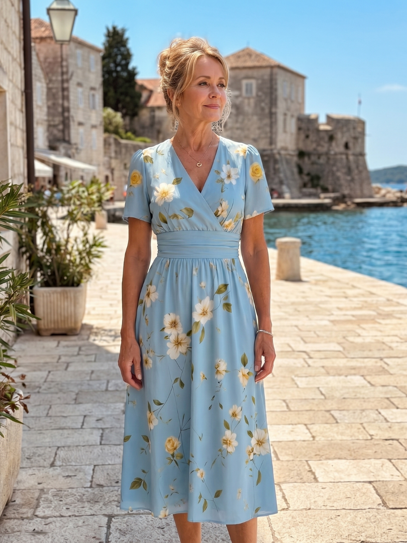 Marion | Vestido Midi de Manga Corta con Estampado Floral