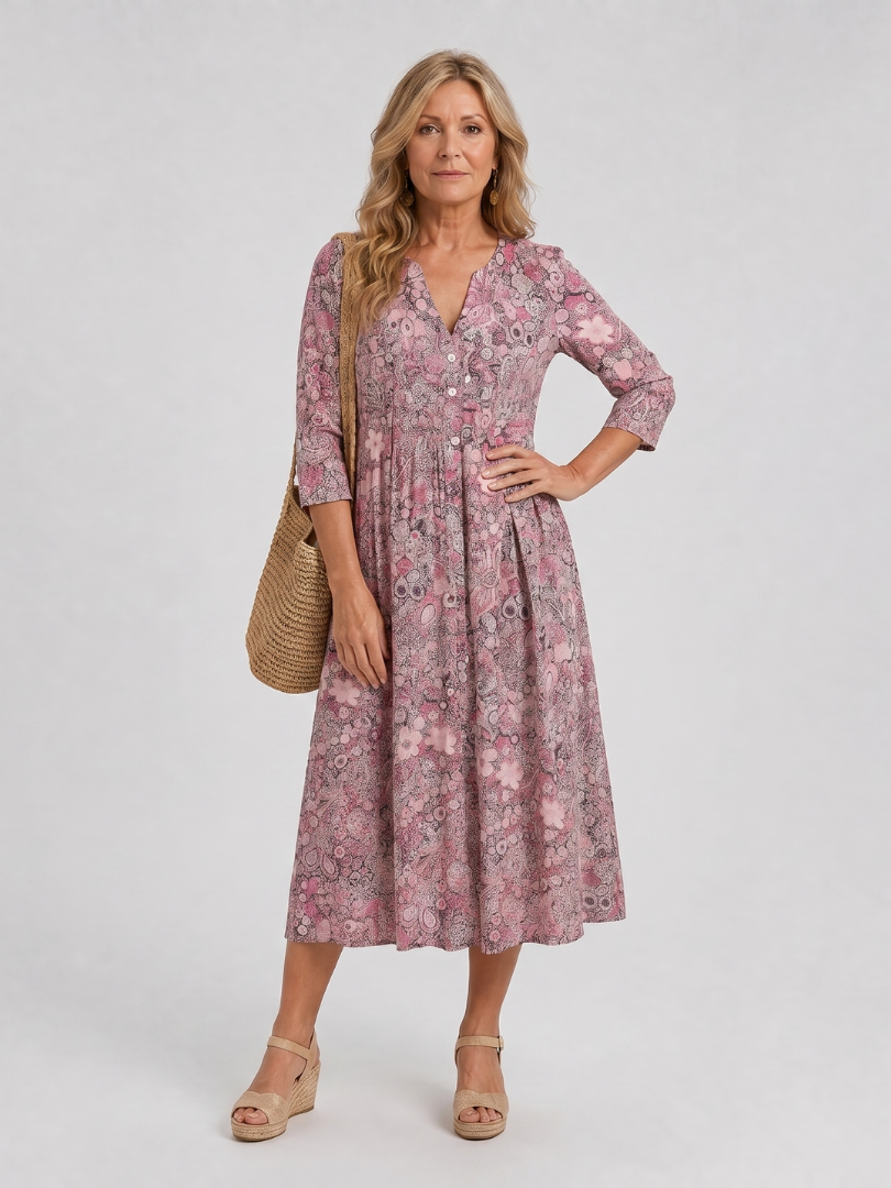Picao | Vestido Midi de Manga Tres Cuartos Vintage