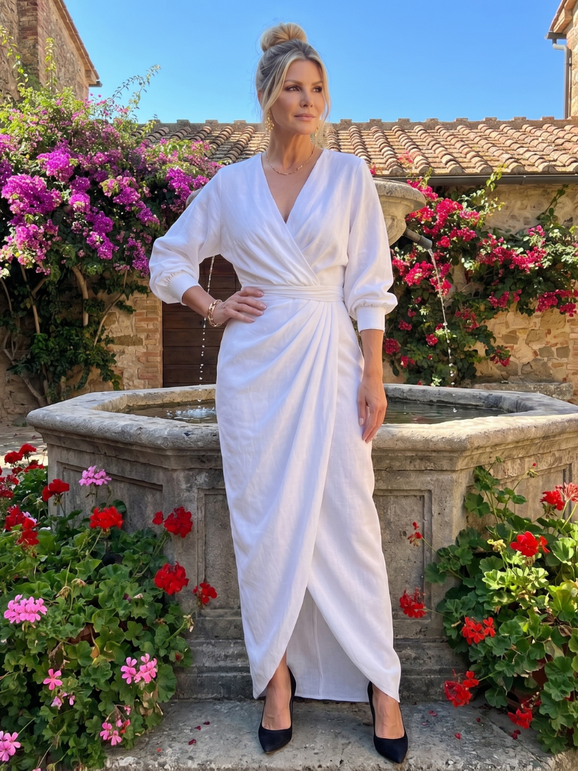Fábula | Vestido Midi de Manga Larga y Cuerpo Cruzado