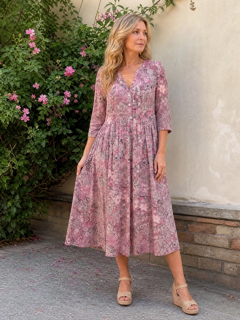 Picao | Vestido Midi de Manga Tres Cuartos Vintage