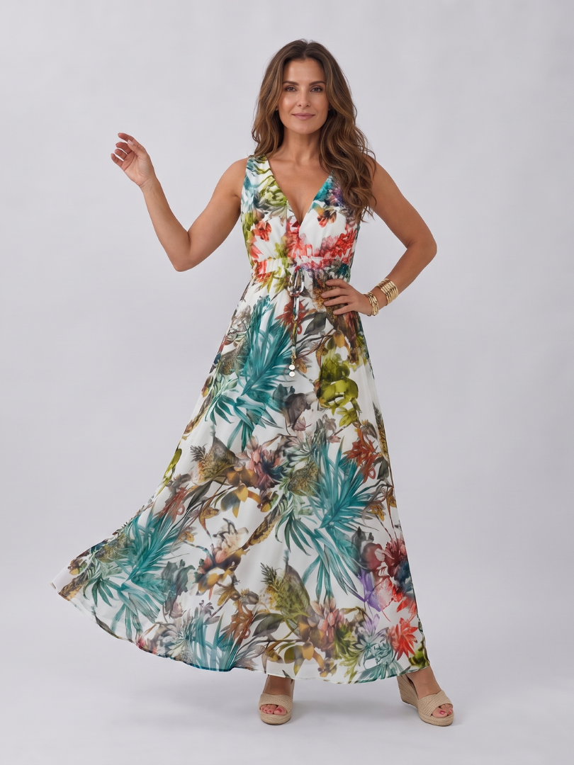 Zake | Vestido Midi Sin Mangas con Cintura Imperio