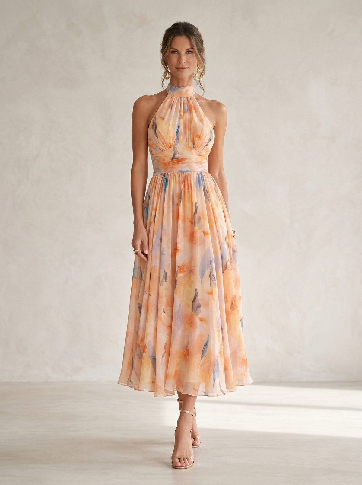 Esther™ | Vestido con Cuello Halter y Estampado Acuarela