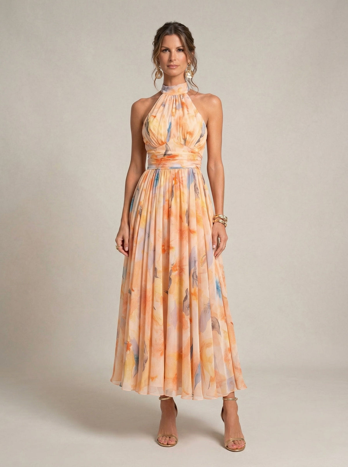 Esther™ | Vestido con Cuello Halter y Estampado Acuarela