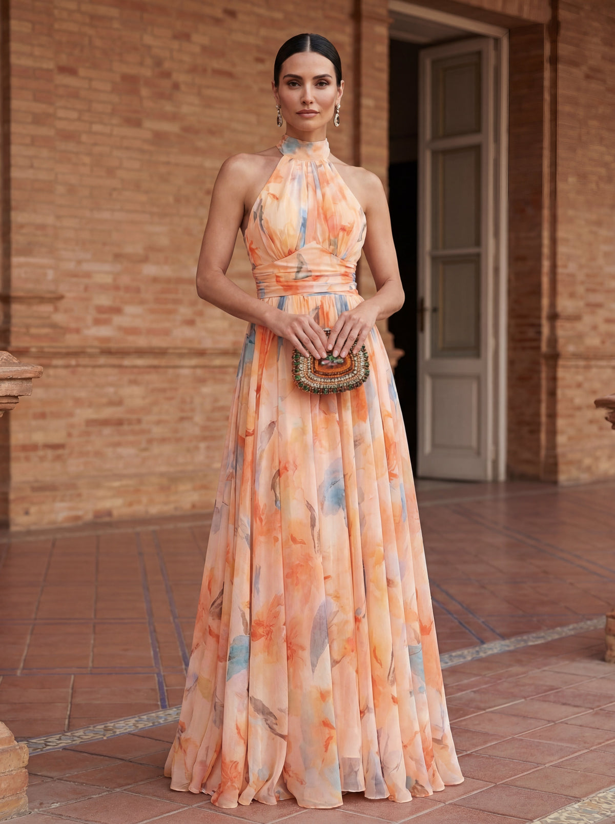 Esther™ | Vestido con Cuello Halter y Estampado Acuarela