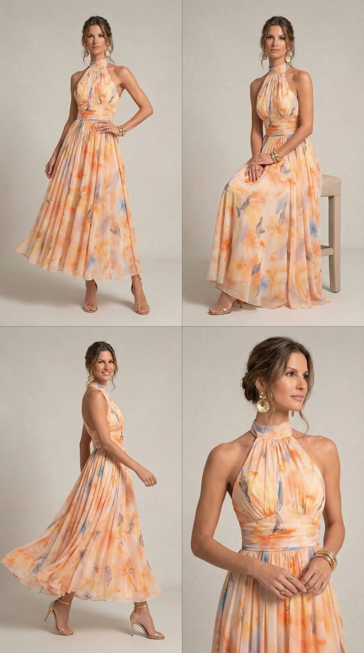 Esther™ | Vestido con Cuello Halter y Estampado Acuarela